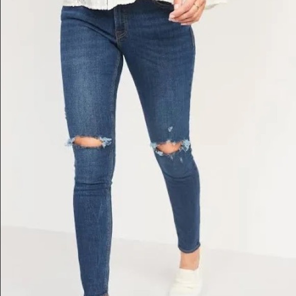 Old Navy Rockstar Mid Rise Distressed Denim Jeans - Picture 1 of 9